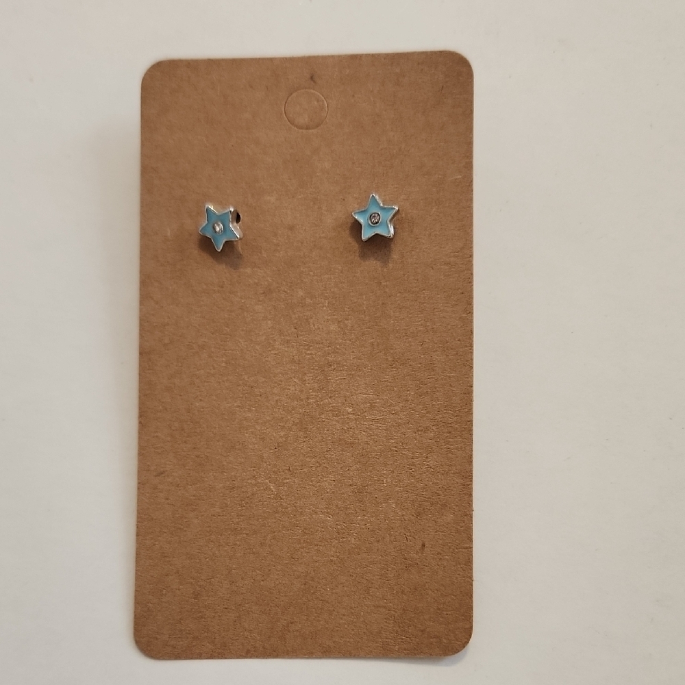 Blue Star Stud Earrings - Tiny Silver Accent